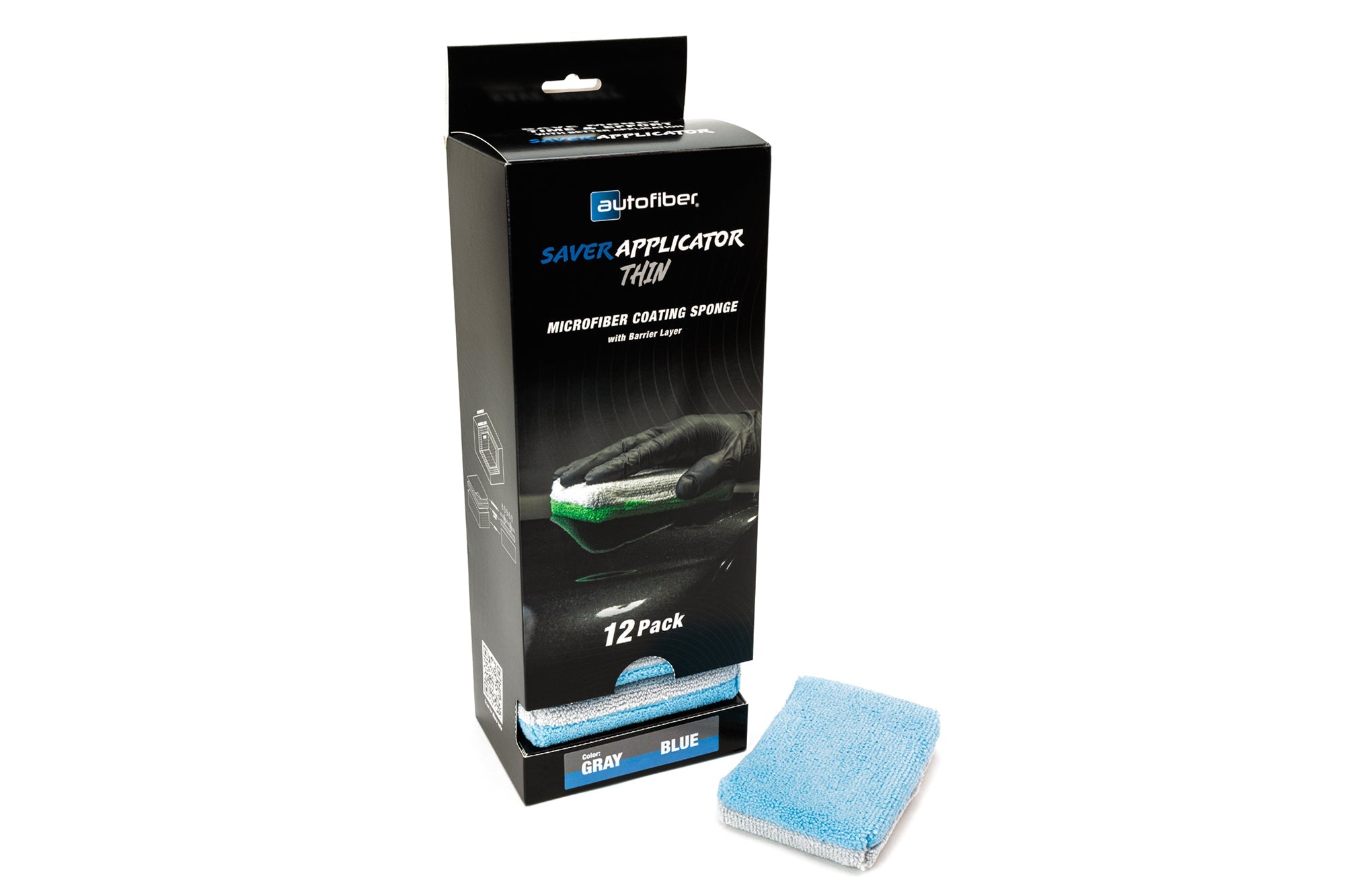 Thin [Saver Applicator Terry] Microfiber Coating Applicator Sponge with Plastic Barrier  - 12 pack