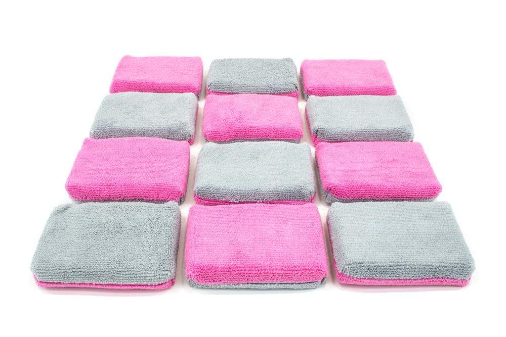 Autofiber Sponge Pink/Gray Thin [Saver Applicator Terry] Microfiber Coating Applicator Sponge with Plastic Barrier  - 12 pack