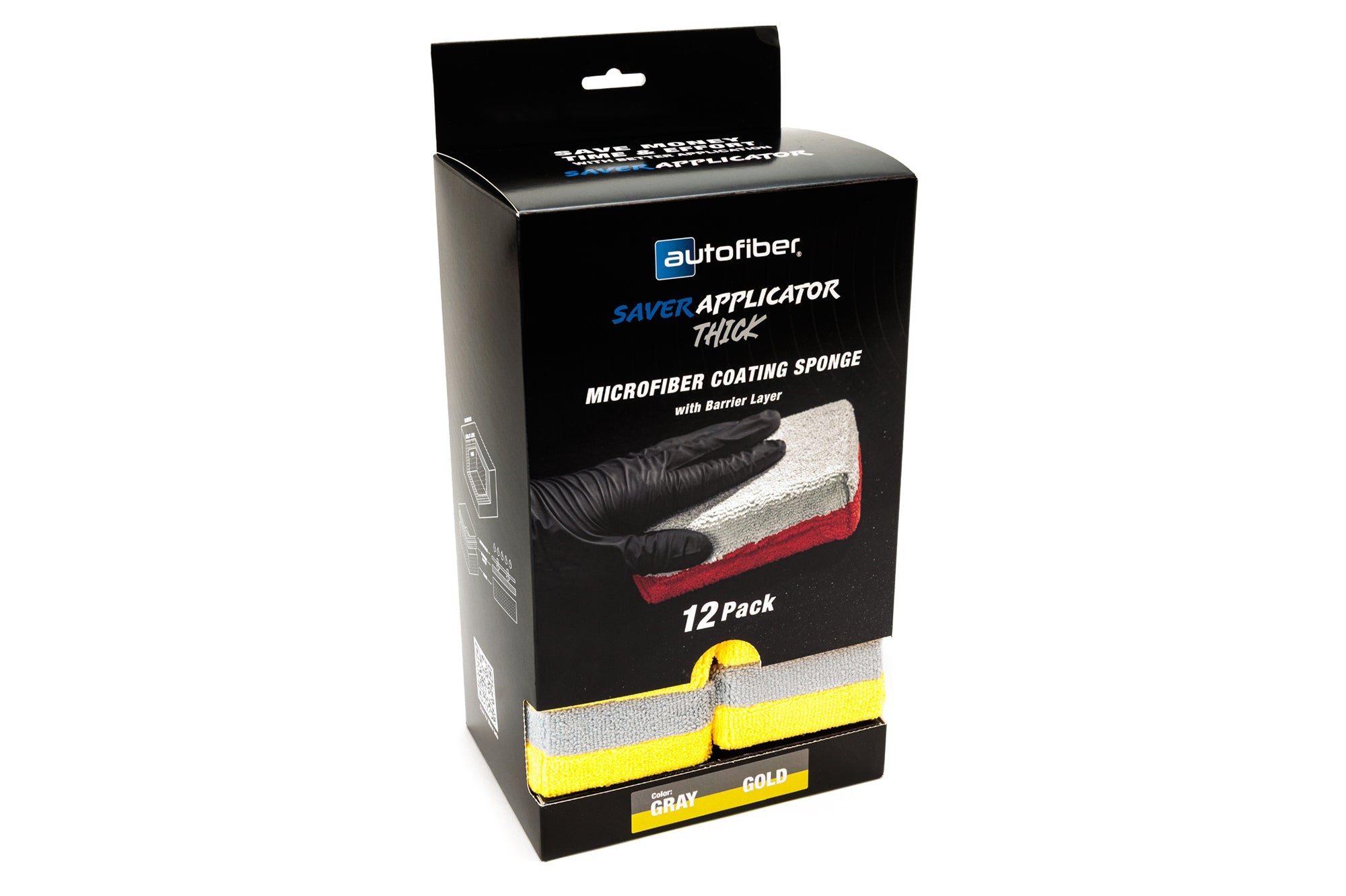 Thick [Saver Applicator Terry] Microfiber Coating Applicator Sponge with Plastic Barrier  - 12 pack