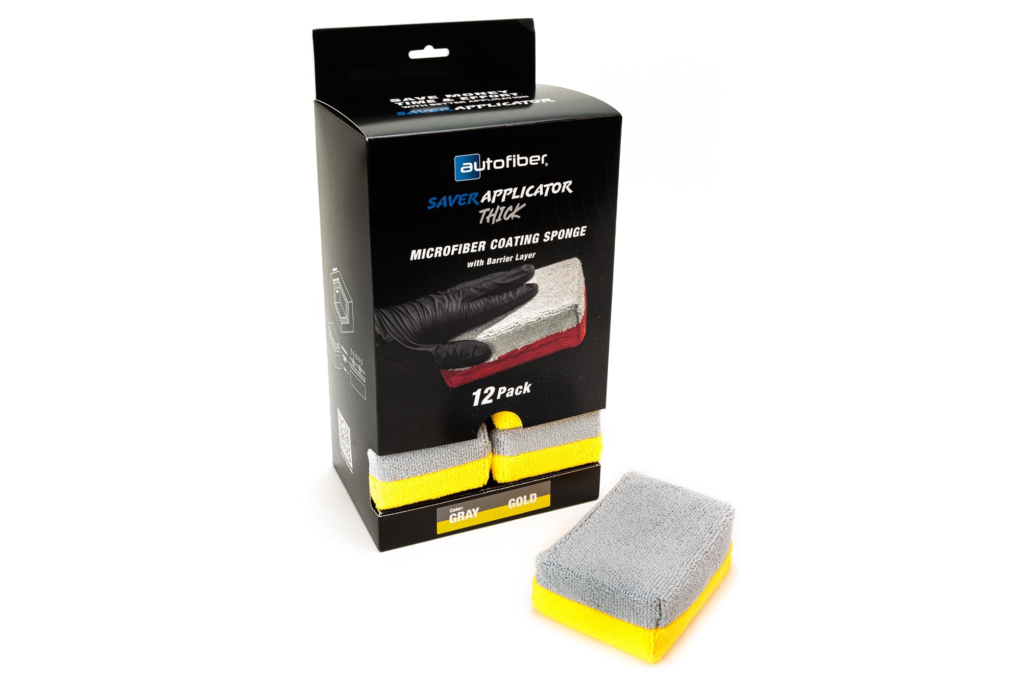 Thick [Saver Applicator Terry] Microfiber Coating Applicator Sponge with Plastic Barrier  - 12 pack