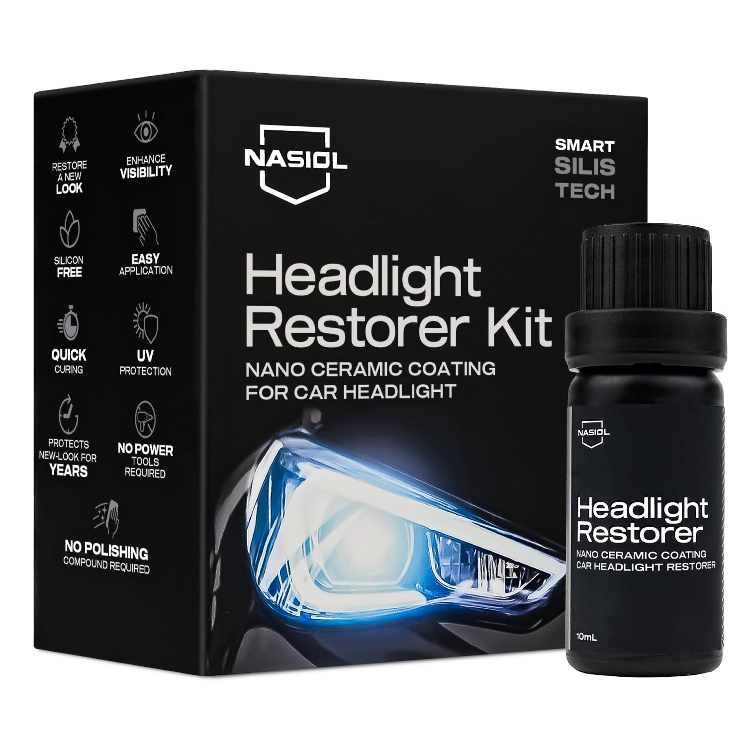 Nasiol Headlight Restorer - Nano Ceramic Headlight Restoration and Protection Kit