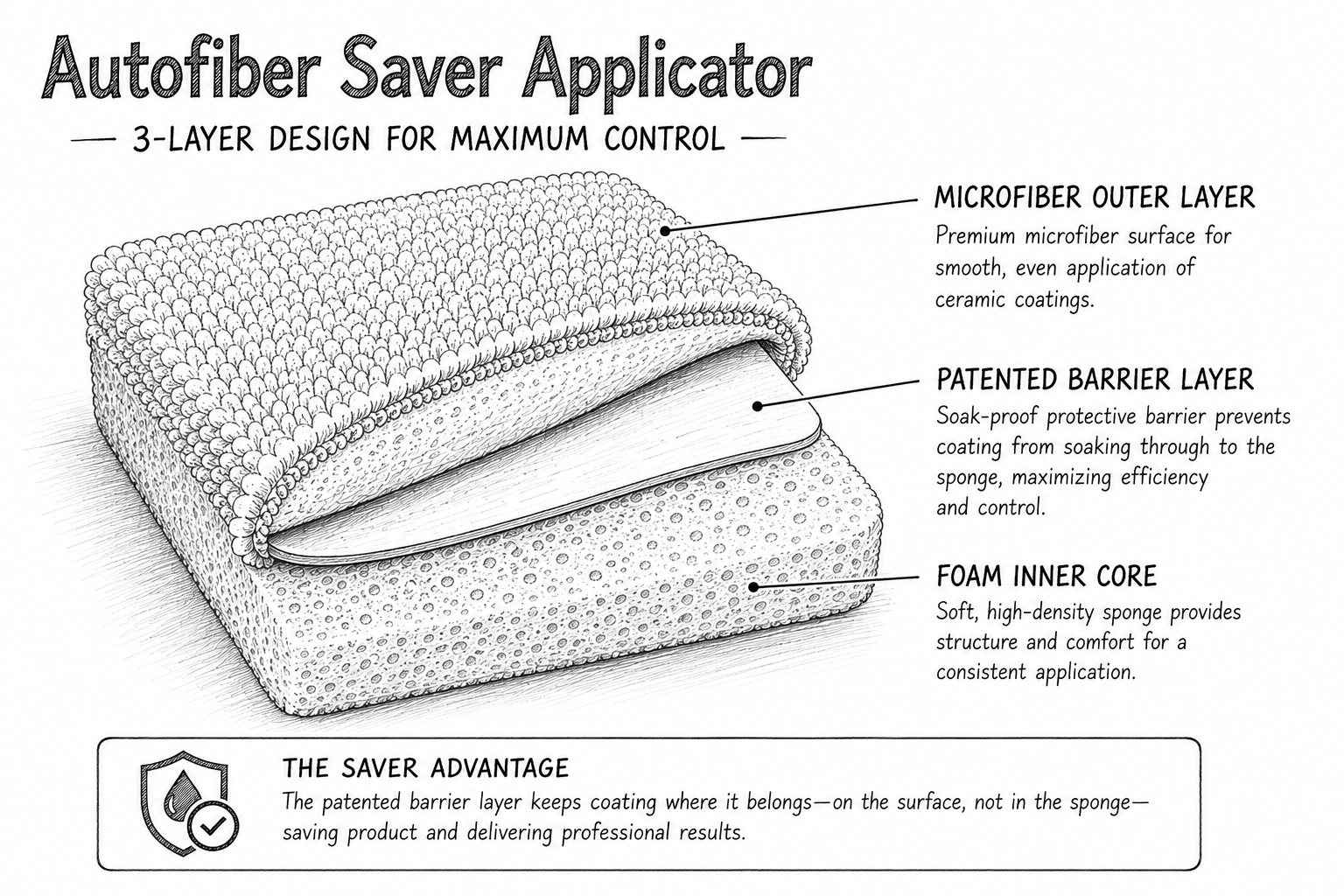 Thin [Saver Applicator] Terry Microfiber Coating Applicator Sponge with Plastic Barrier  - 12 pack